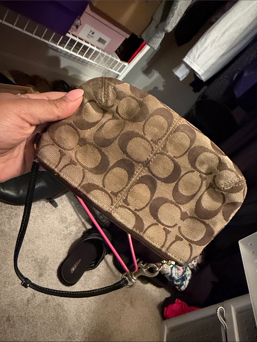 Coach Tan & Brown Signature Canvas Wristlet with Gold Turnlock - Picture 2 of 4